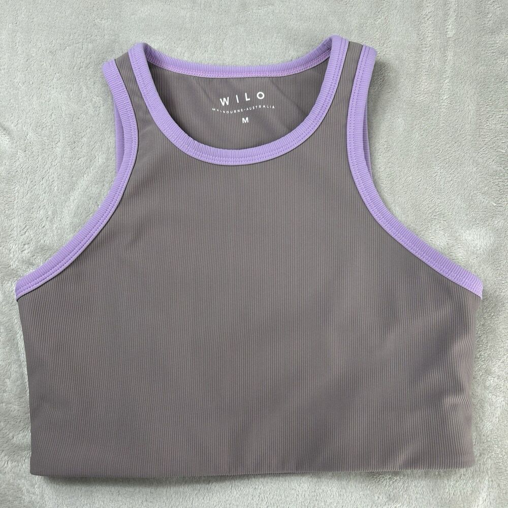 Wilo the Label Color Block Racer Sports Bra Purple Mauve Womens Medium Athletic